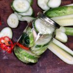 Dill refrigerator pickles in a jar.