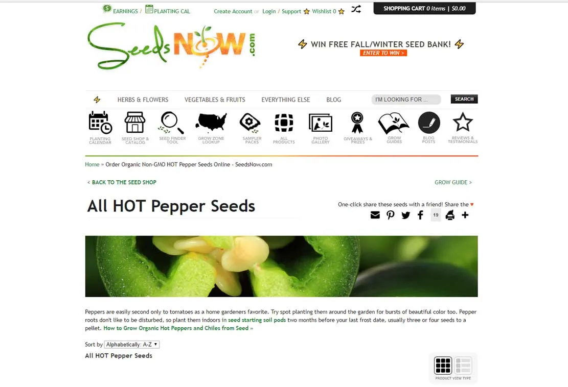 Screenshot of the SeedsNow Website