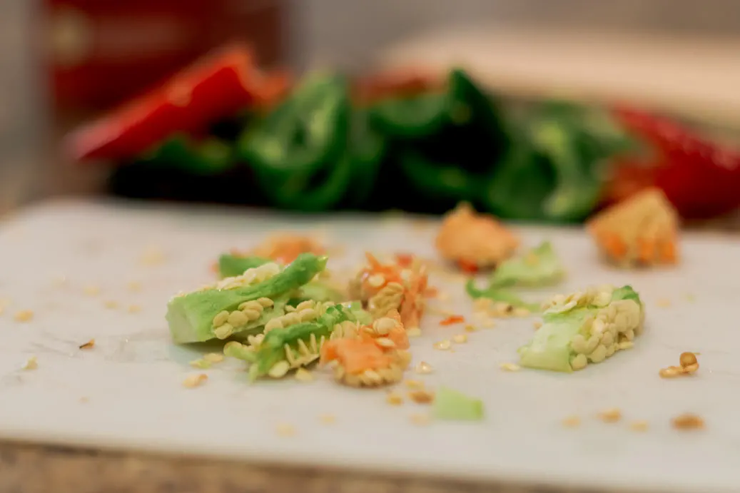 pepper seeds on cutting board