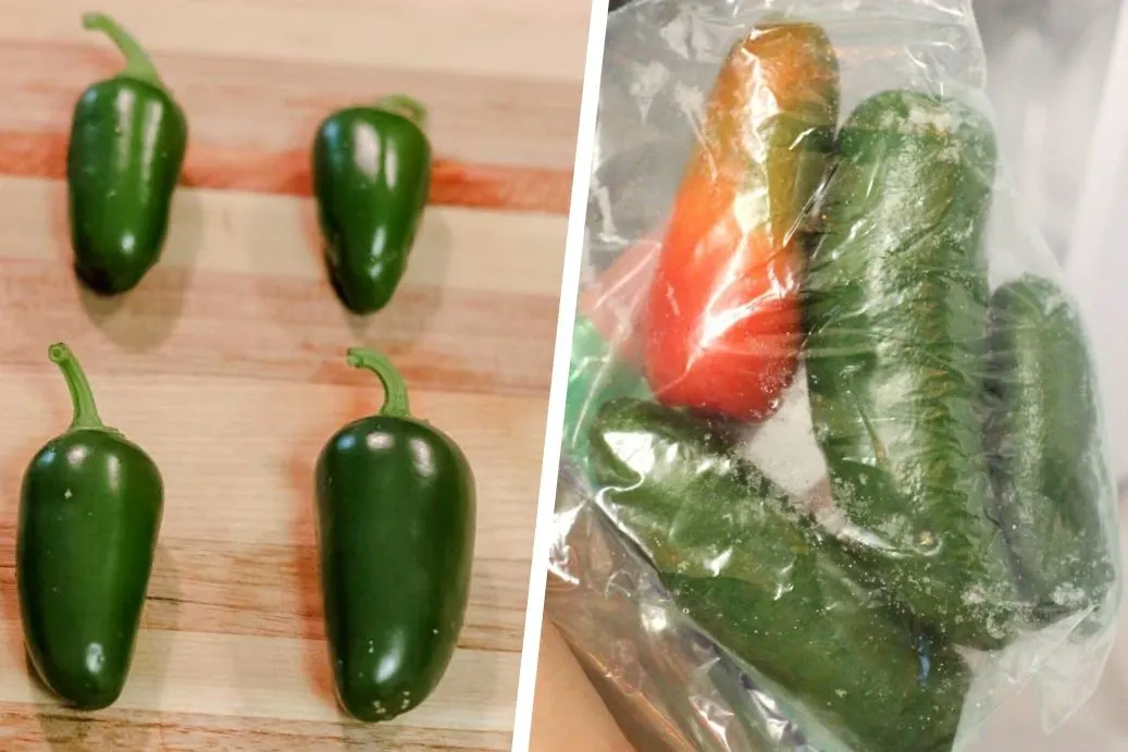 How To Freeze Jalapenos, fresh and frozen jalapenos side-by-side