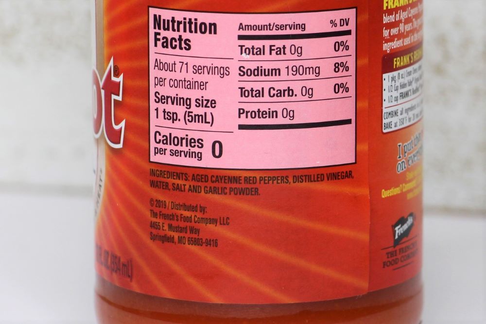 Franks RedHot Ingredients Nutrition