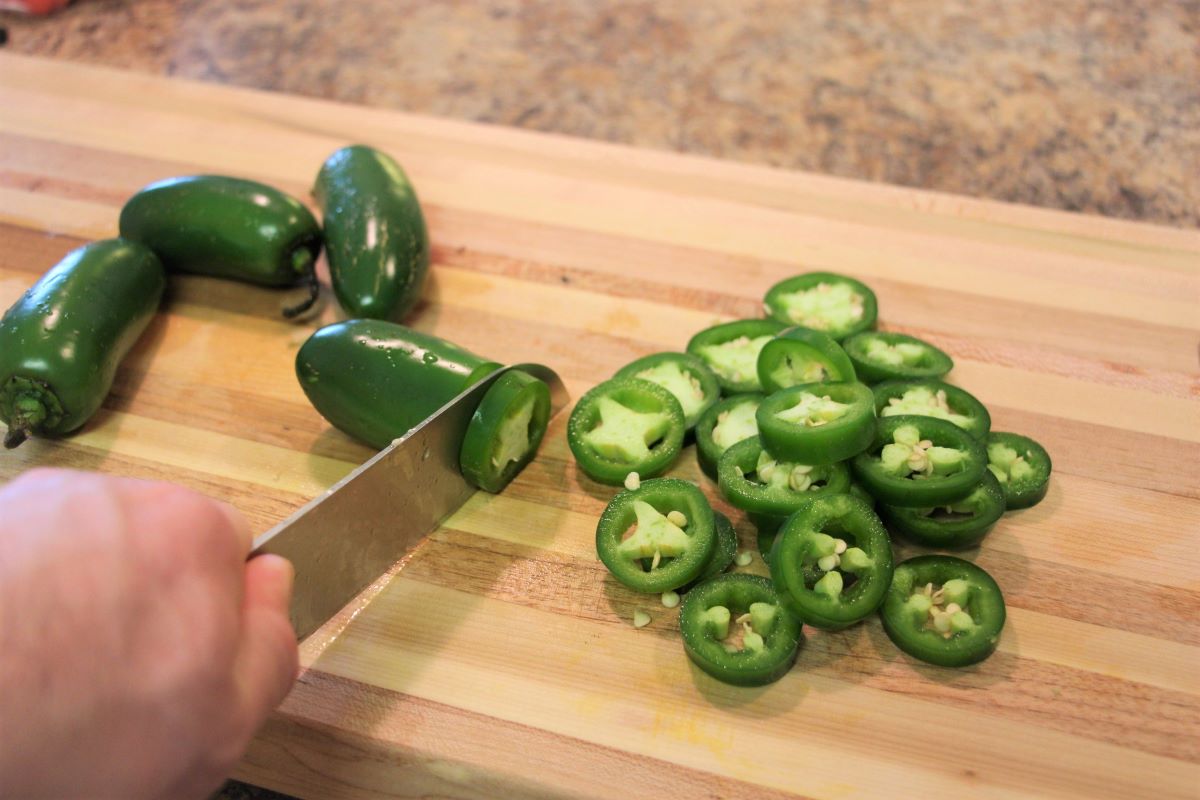 Slicing Jalapenos into rings for Dehydrator