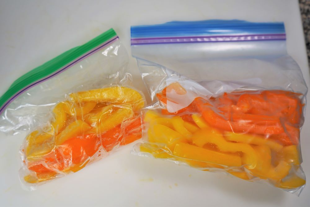 Frozen bell peppers in bags