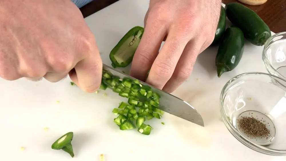 Dicing jalapenos for spicy relish