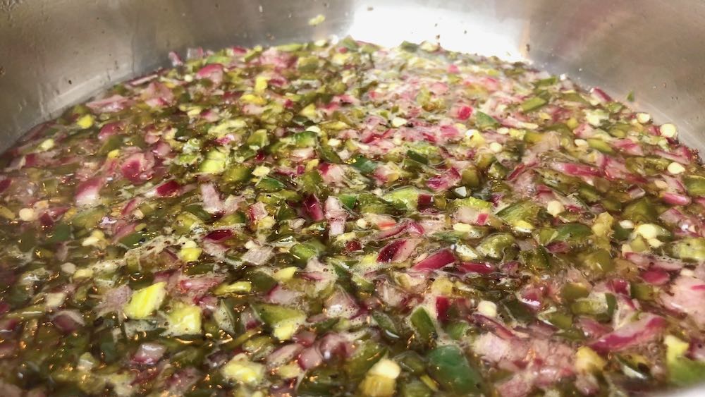 Spicy Relish simmering in pan