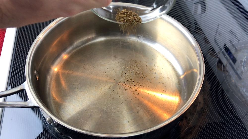 Toasting celery seeds in pan