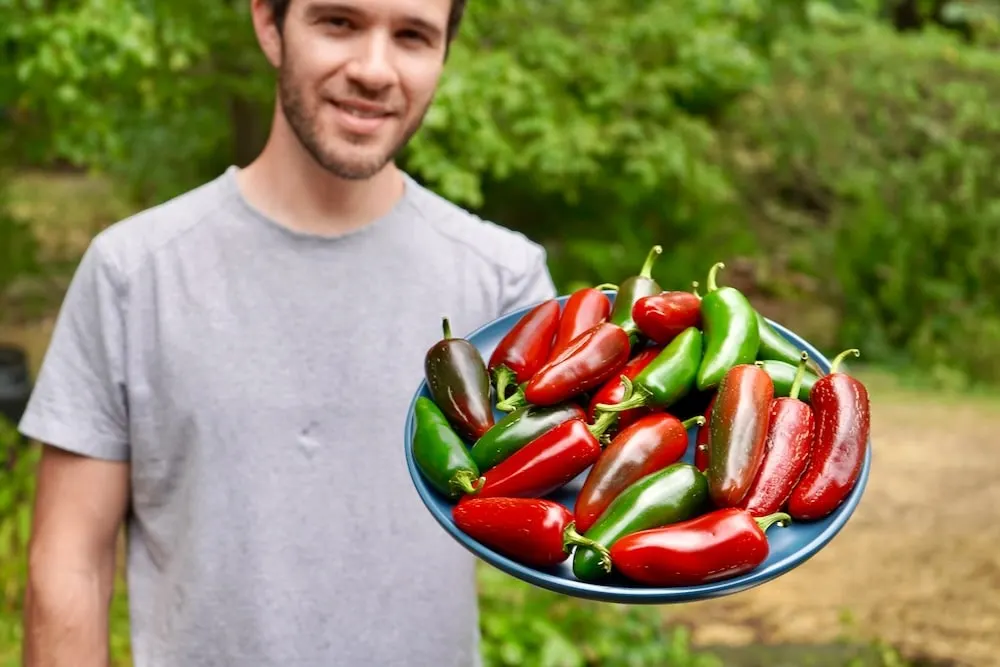 Calvin holding a plate of jalapenos