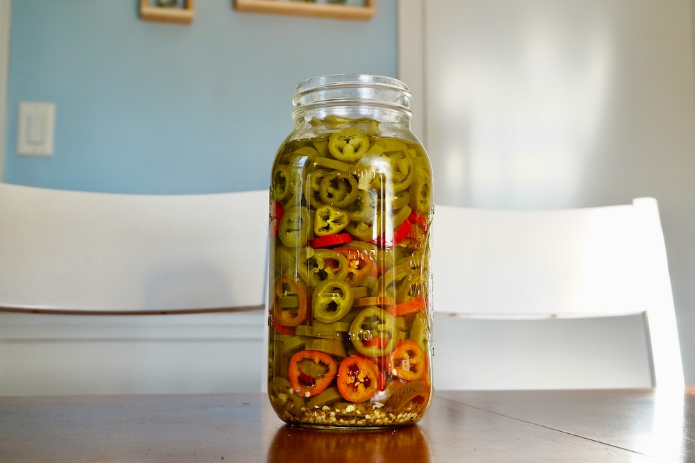 Pickled jalapeno peppers in mason jar