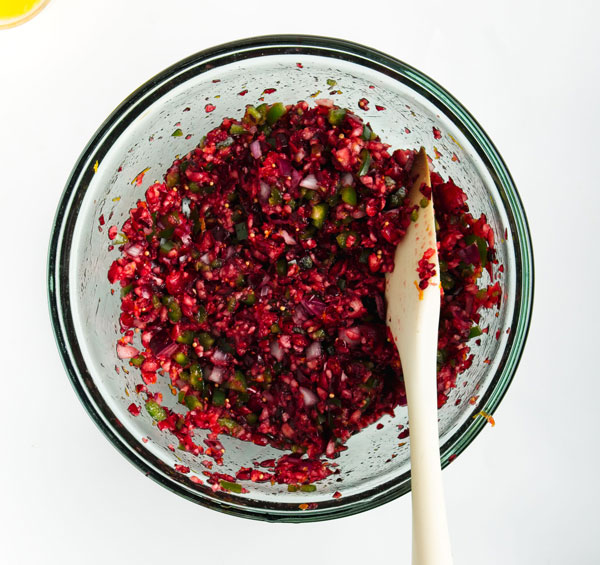 cranberry relish with vinegar in bowl