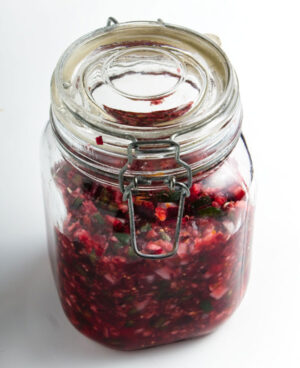 Cranberry relish in closed jar