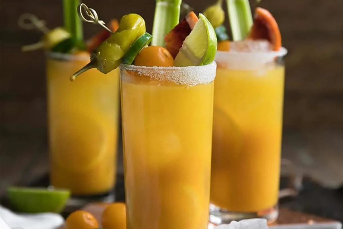 Bloody mary with banana peppers