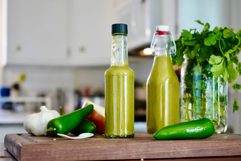 Jalapeno hot sauce in bottles