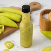 Banana pepper hot sauce bottle