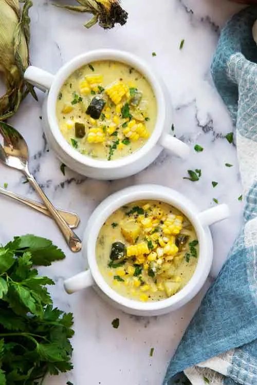 Poblano coconut milk corn chowder