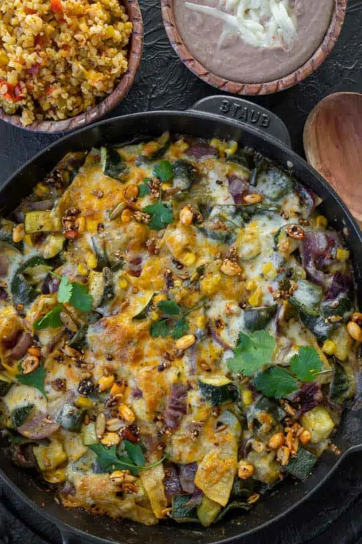 Skillet casserole with poblano peppers