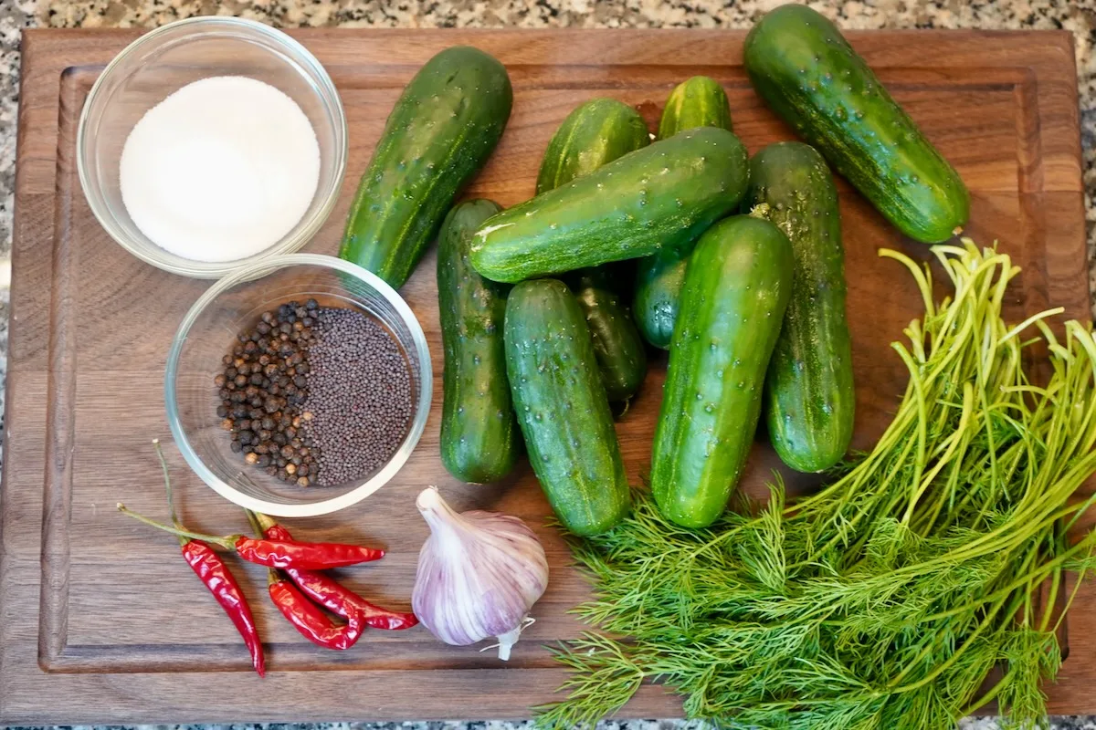 Ingredients for making spicy dill pickles