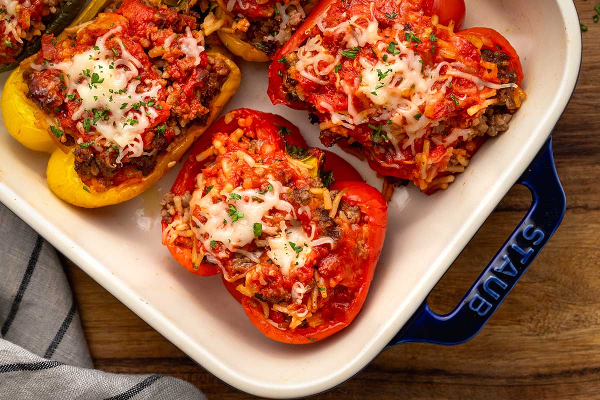 Stuffed peppers in pan