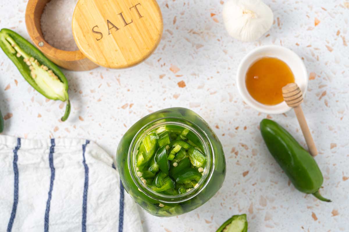 Chopped peppers in a mason jar