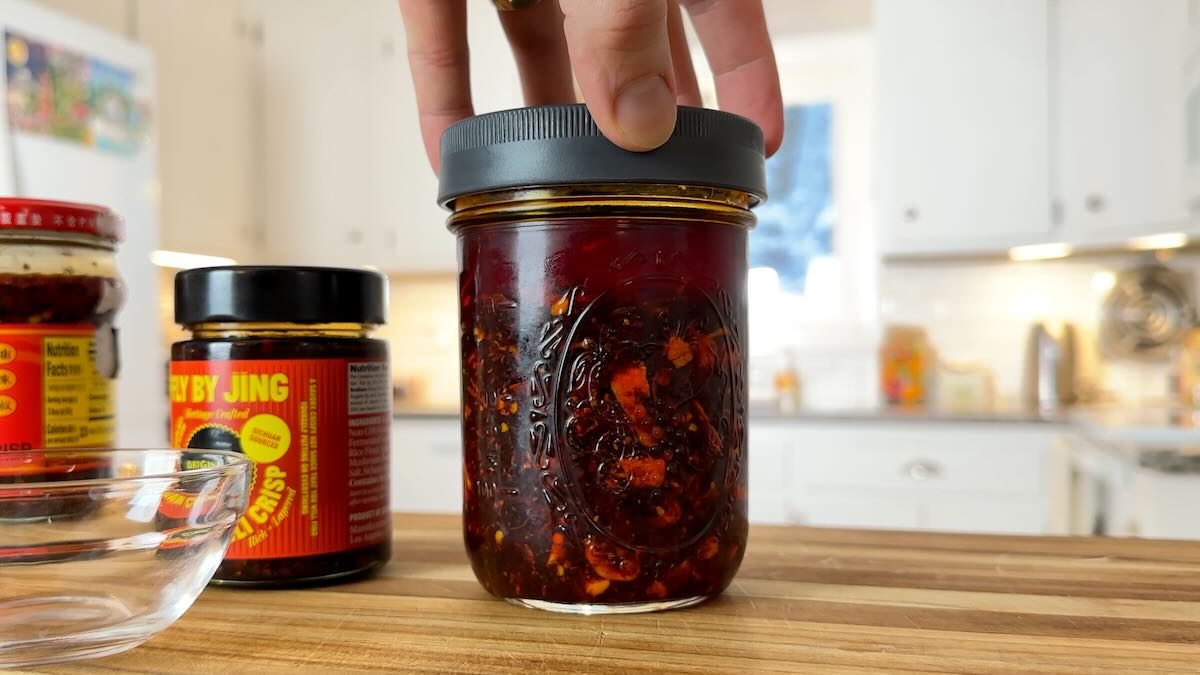 Chili Crisp in jar after refrigerating