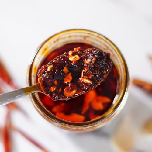 Pepper Geek chili crisp on spoon