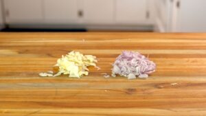 Thin sliced garlic and shallots