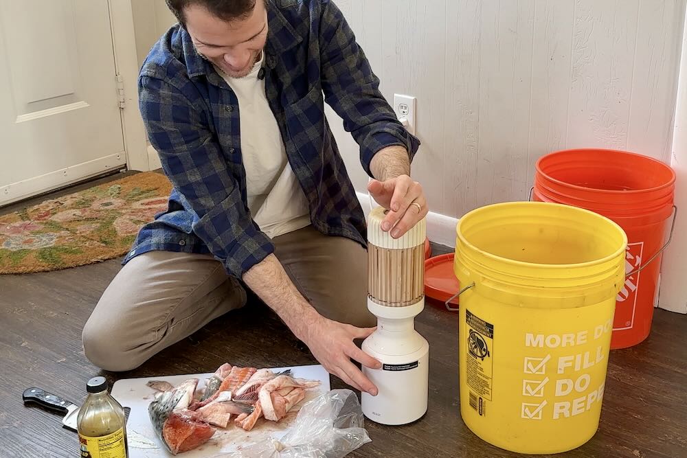Blending salmon for fish hydrolysate